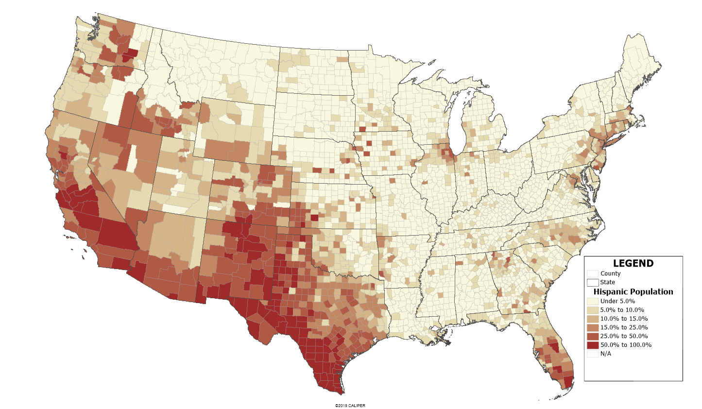 us hispanic population density map